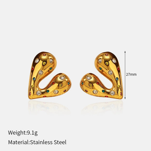 Wholesale Stainless Steel Geometric Heartshaped Diamondencrusted Earrings For Women
