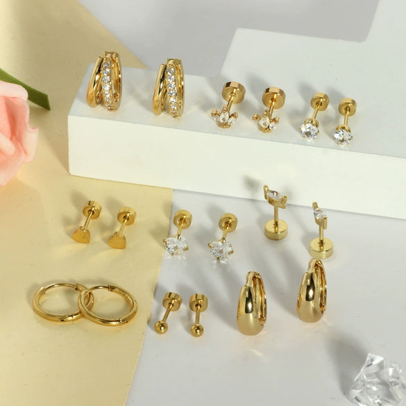 Wholesale Stainless Steel Geometric Heartshaped Electroplated Zircon Unisex Earrings