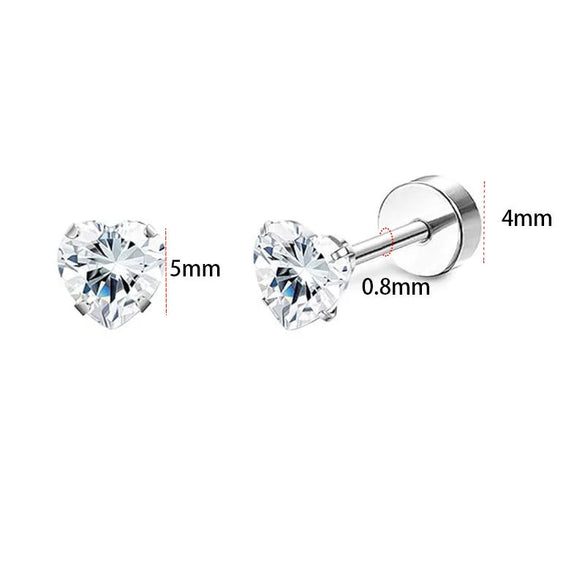 Wholesale Stainless Steel Geometric Heartshaped Electroplated Zircon Unisex Earrings