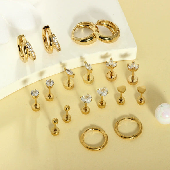 Wholesale Stainless Steel Geometric Heartshaped Electroplated Zircon Unisex Earrings