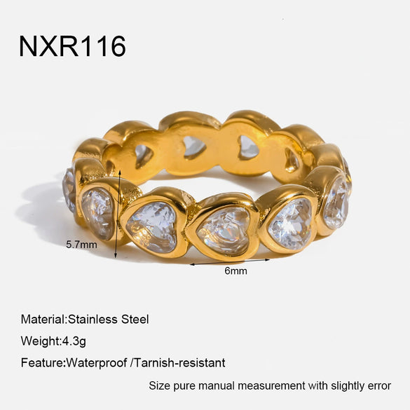 Wholesale Stainless Steel Geometric Heartshaped Zircon Splicing 18K Gold Plated Diamond Ring For Women