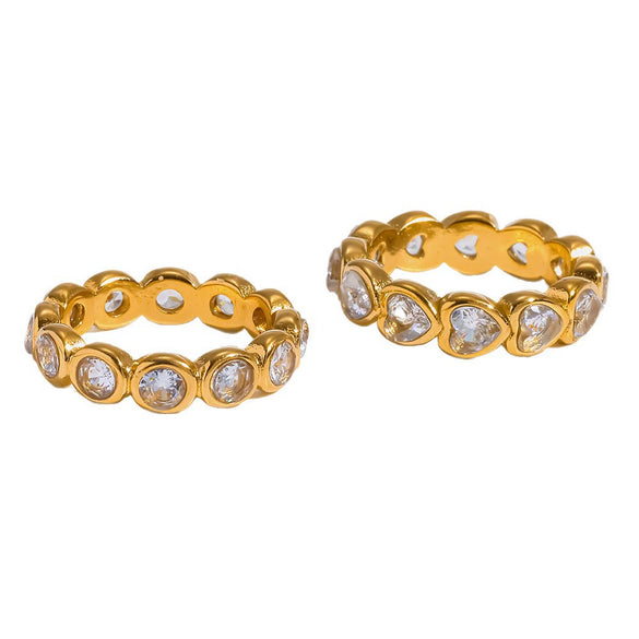 Wholesale Stainless Steel Geometric Heartshaped Zircon Splicing 18K Gold Plated Diamond Ring For Women