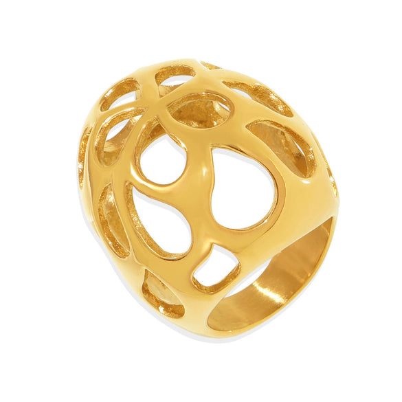 Wholesale Stainless Steel Geometric Heavy Industry Ring With 18K Real Gold Color Electroplating For Women