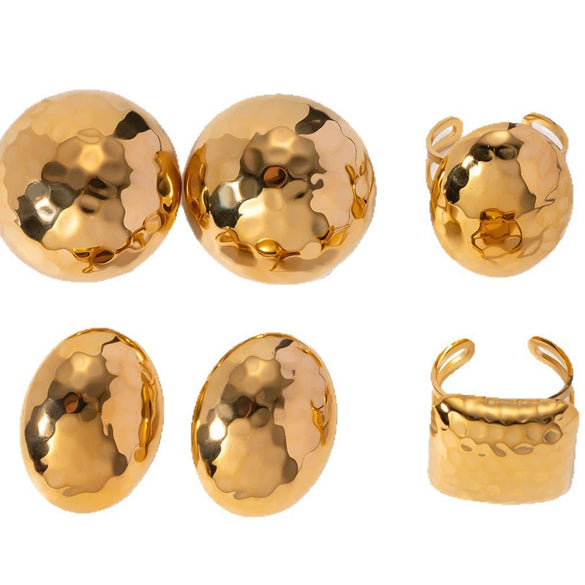 Wholesale Stainless Steel Geometric Hemisphere Earrings Jewelry With Hammer Pattern And Electroplating Treatment