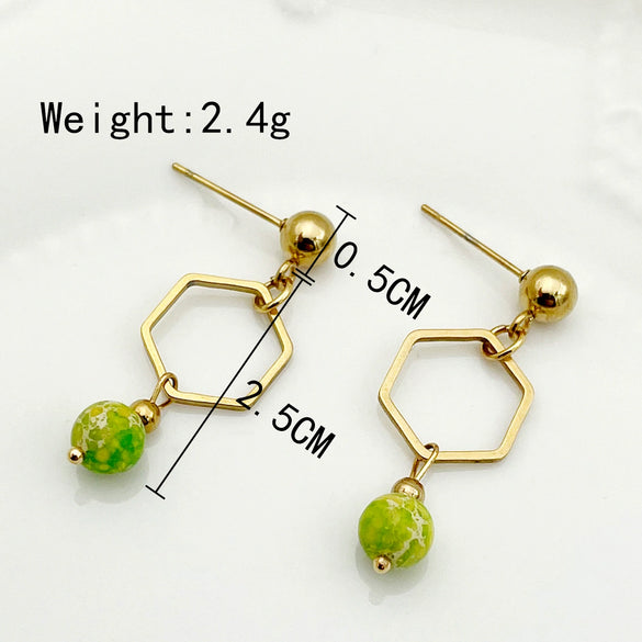 Wholesale Stainless Steel Geometric Hexagon Hollow Heart Shape Pendant Earrings With Electroplating