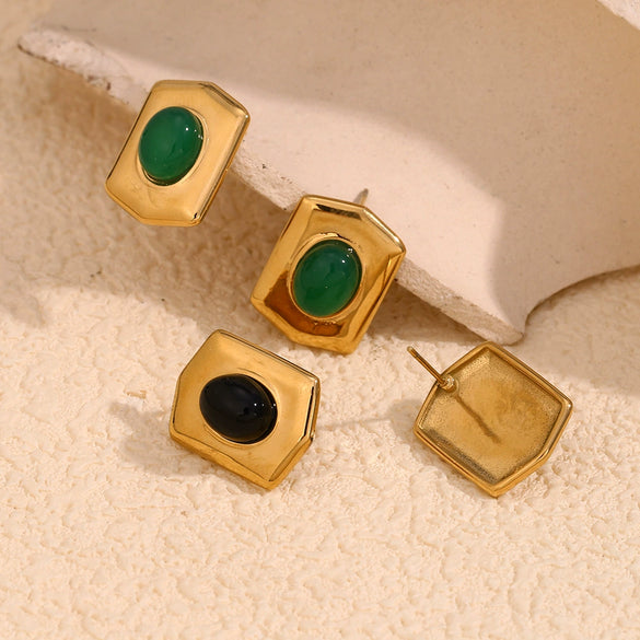 Wholesale Stainless Steel Geometric Hexagonal Shield Electroplated Earrings For Women