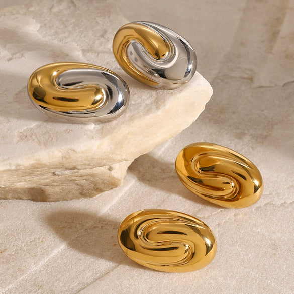 Wholesale Stainless Steel Geometric High Spiral Oval Electroplated Women's Earrings