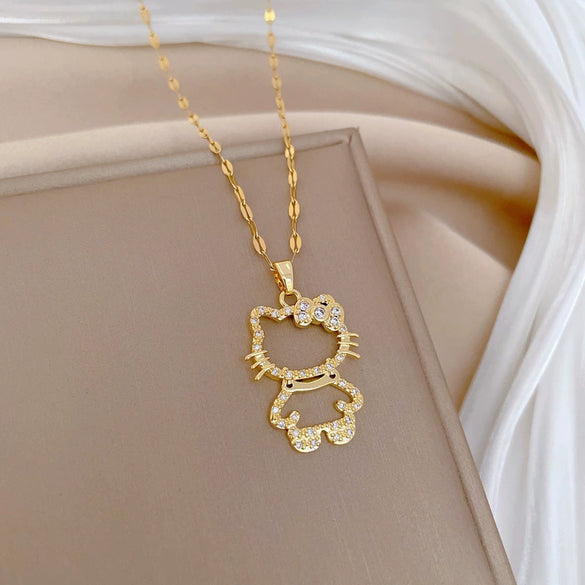 Wholesale Stainless Steel Geometric Hollow Cat Pendant Necklace Unisex Light Luxury Minimalist