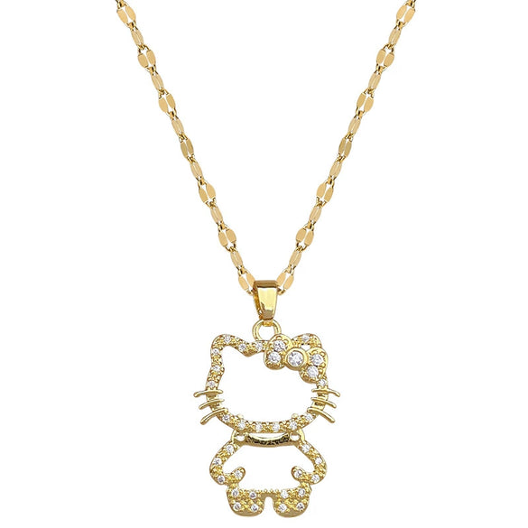 Wholesale Stainless Steel Geometric Hollow Cat Pendant Necklace Unisex Light Luxury Minimalist