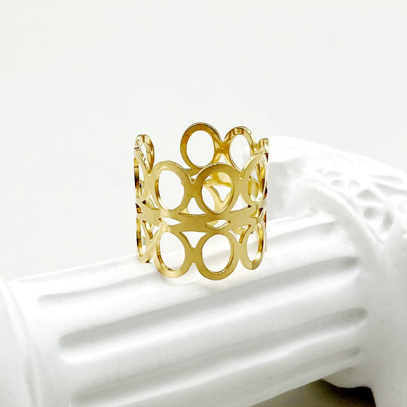 Wholesale Stainless Steel Geometric Hollow Circle Ring With Electroplating Treatment