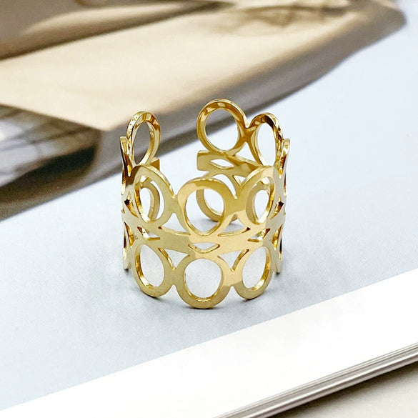 Wholesale Stainless Steel Geometric Hollow Circle Ring With Electroplating Treatment