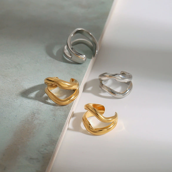 Wholesale Stainless Steel Geometric Hollow Ear Clip Earrings With Electroplating And Quiet Design Sense
