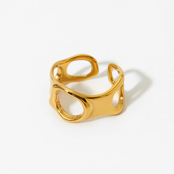 Wholesale Stainless Steel Geometric Hollow Irregular Opening Electroplating Colorretaining Women's Ring And Bracelet