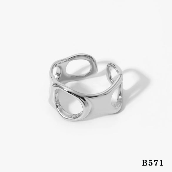 Wholesale Stainless Steel Geometric Hollow Irregular Opening Electroplating Colorretaining Women's Ring And Bracelet
