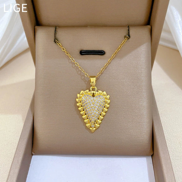 Wholesale Stainless Steel Geometric Hollow Love Pendant Necklace Unisex Cartoon Minimalist Style