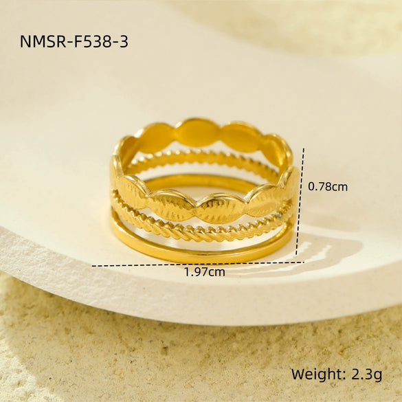 Wholesale Stainless Steel Geometric Hollow Open Ring Light Luxury Style 18K Gold Nonfading Electroplated For Women