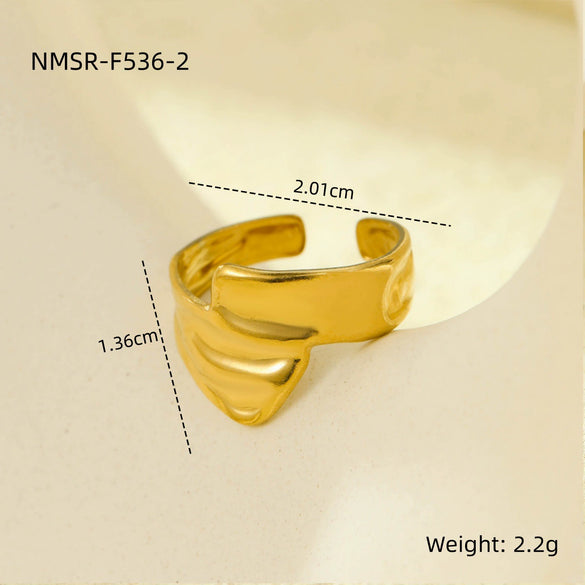 Wholesale Stainless Steel Geometric Hollow Open Ring Light Luxury Style 18K Gold Nonfading Electroplated For Women