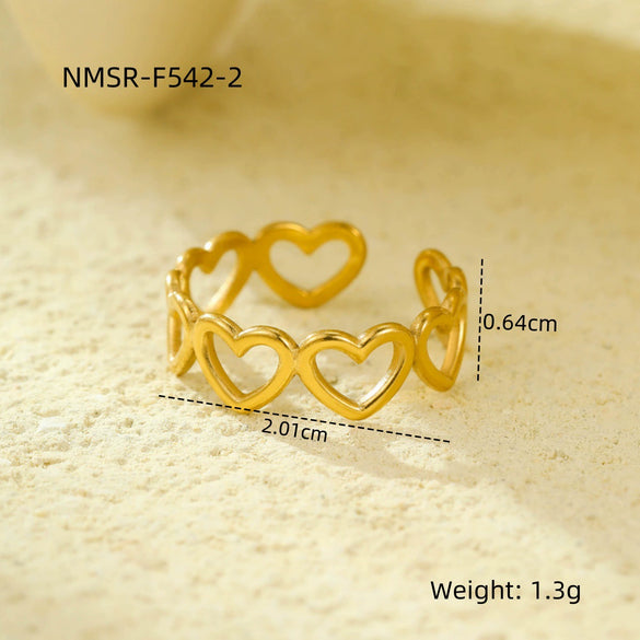 Wholesale Stainless Steel Geometric Hollow Open Ring Light Luxury Style 18K Gold Nonfading Electroplated For Women