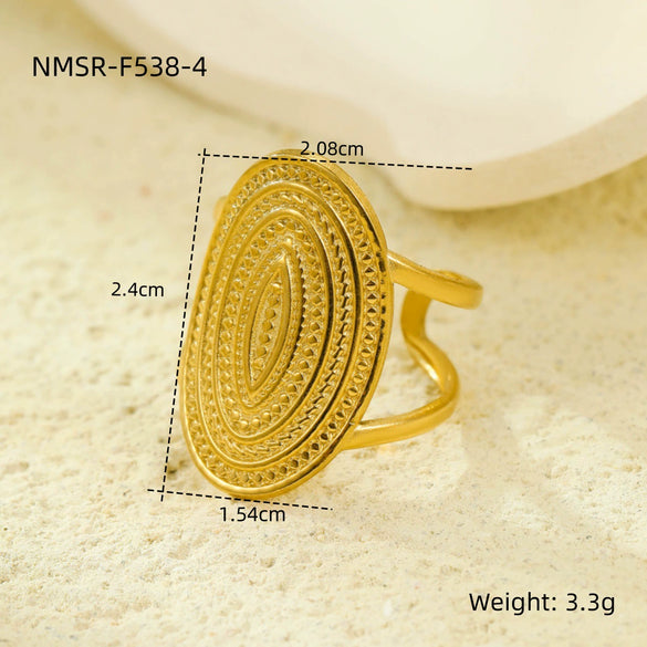 Wholesale Stainless Steel Geometric Hollow Open Ring Light Luxury Style 18K Gold Nonfading Electroplated For Women