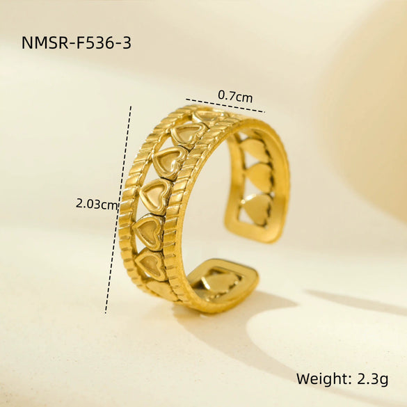 Wholesale Stainless Steel Geometric Hollow Open Ring Light Luxury Style 18K Gold Nonfading Electroplated For Women