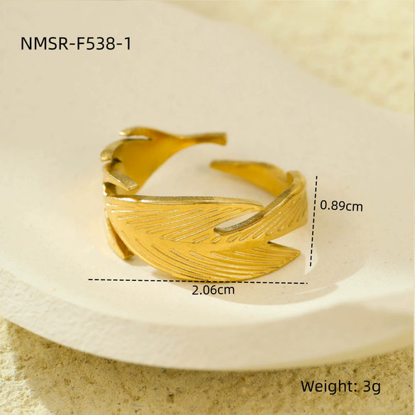 Wholesale Stainless Steel Geometric Hollow Open Ring Light Luxury Style 18K Gold Nonfading Electroplated For Women
