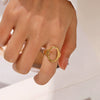 Wholesale Stainless Steel Geometric Hollow Opening Adjustable Ring With Oil Pressure Treatment For Women