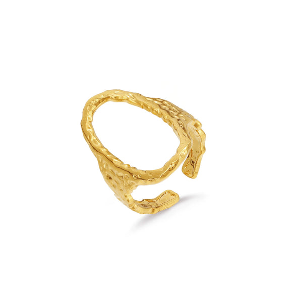 Wholesale Stainless Steel Geometric Hollow Opening Adjustable Ring With Oil Pressure Treatment For Women