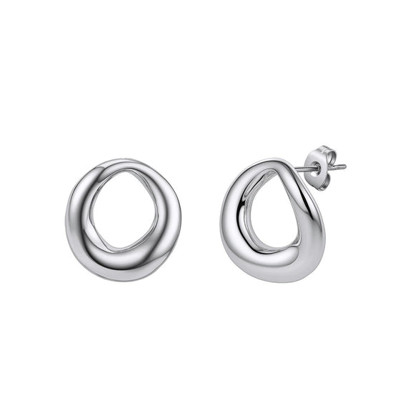 Wholesale Stainless Steel Geometric Hollow Oval Ear Cuffs And Round Oshaped Irregular Earrings For Women With Electroplating Design