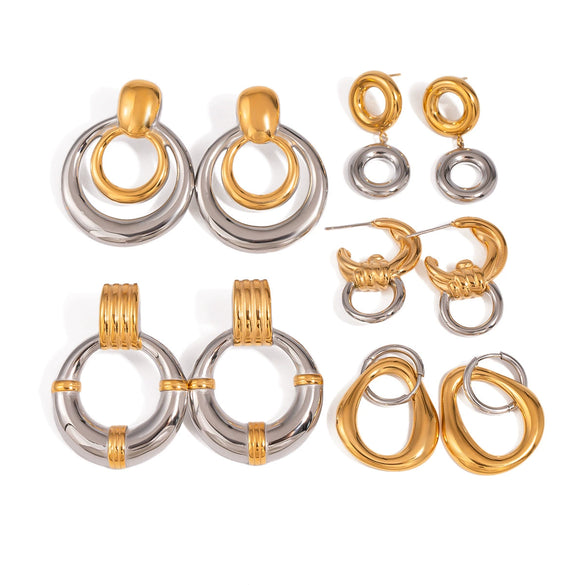 Wholesale Stainless Steel Geometric Hollow Pendant Earrings And Necklace With Electroplating Treatment For Women