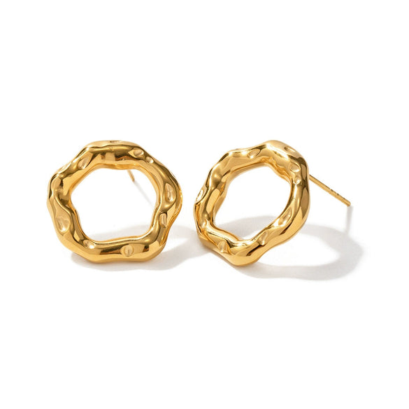 Wholesale Stainless Steel Geometric Hollow Ring Earrings With Lava Texture And Electroplating