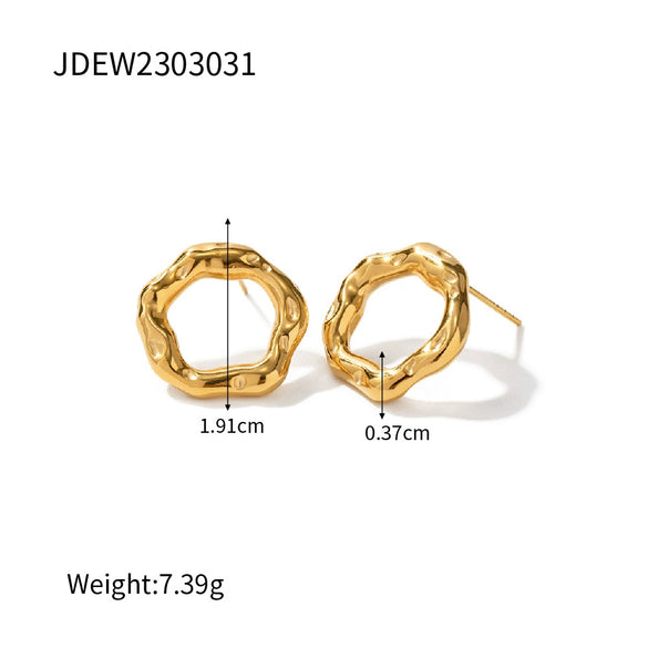 Wholesale Stainless Steel Geometric Hollow Ring Earrings With Lava Texture And Electroplating
