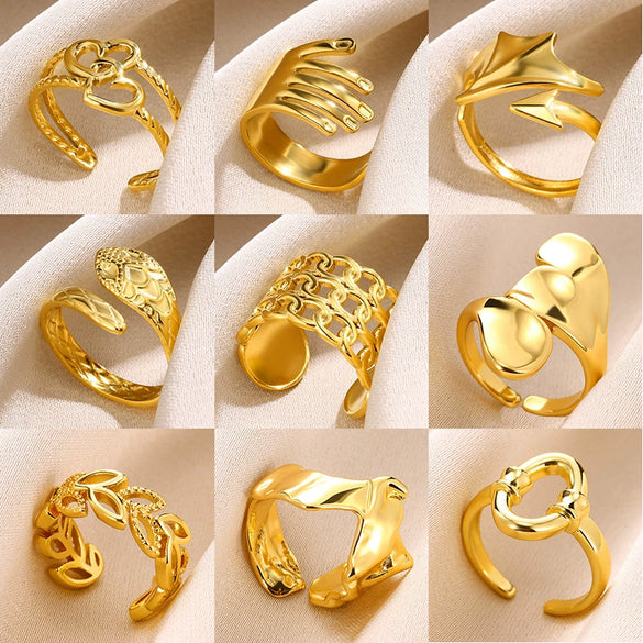 Wholesale Stainless Steel Geometric Hollow Snake And Heart Ring For Men And Women Gold Plated