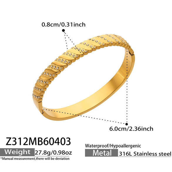Wholesale Stainless Steel Geometric Hollow Zircon Ring Buckle Bracelet Set 18K Gold Plated Accessories