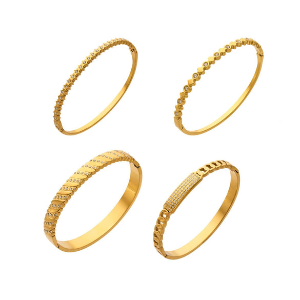 Wholesale Stainless Steel Geometric Hollow Zircon Ring Buckle Bracelet Set 18K Gold Plated Accessories