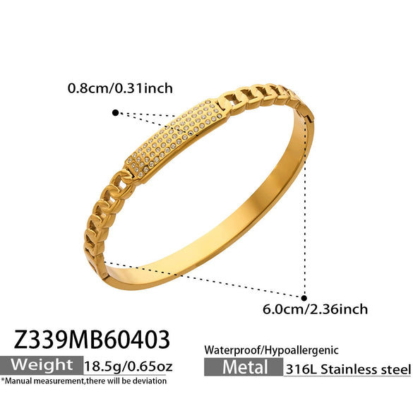 Wholesale Stainless Steel Geometric Hollow Zircon Ring Buckle Bracelet Set 18K Gold Plated Accessories