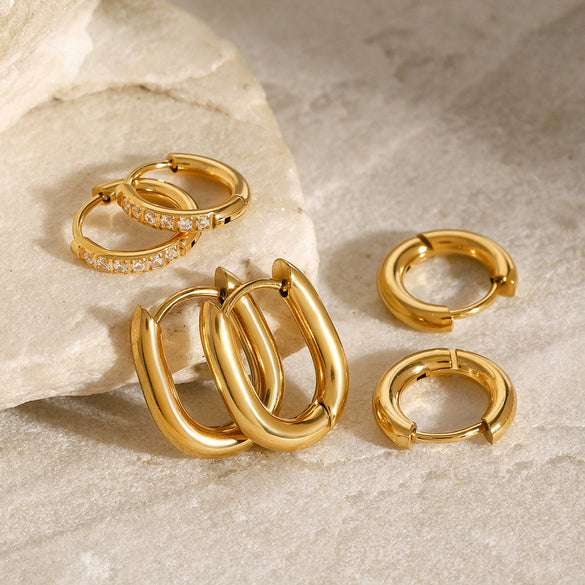Wholesale Stainless Steel Geometric Hoop Earrings With Diamonds Electroplated For Women