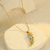 Wholesale Stainless Steel Geometric Horn Pendant Necklace With Colorful Zircon Electroplated Fashion Design For Women