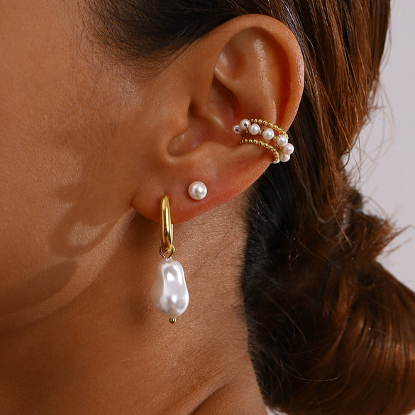 Wholesale Stainless Steel Geometric Imitation Pearl Ear Clip Earrings Electroplated For Women