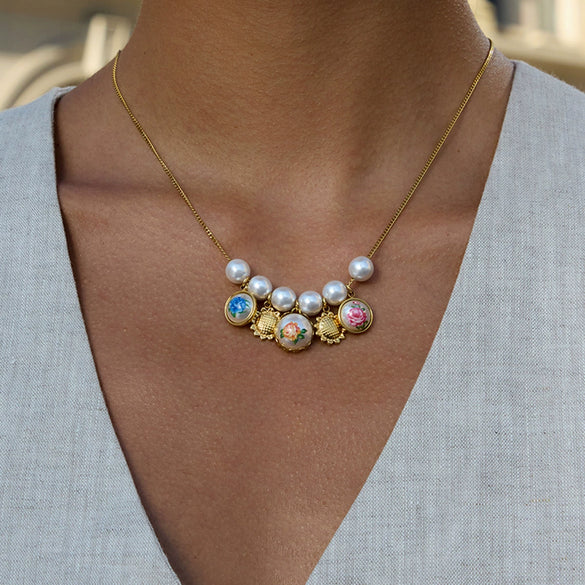 Wholesale Stainless Steel Geometric Imitation Pearl Necklace With Electroplating For Women