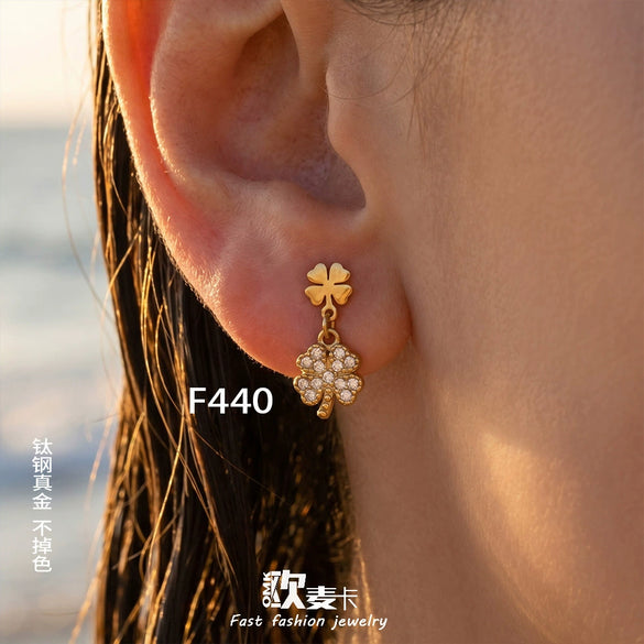 Wholesale Stainless Steel Geometric Inlaid 5A Zircon Electroplated Women's Niche Style Earrings