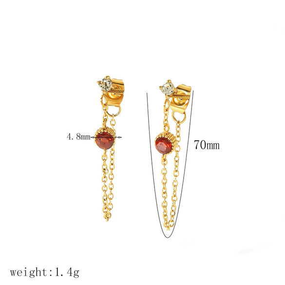 Wholesale Stainless Steel Geometric Inlaid Stone Tassel Earrings For Women With Electroplating Treatment Fashion And Simple Style