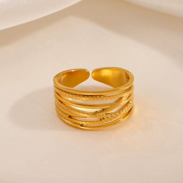 Wholesale Stainless Steel Geometric Ins Style Opening Adjustable Ring For Women With 18K Gold Plated Electroplating