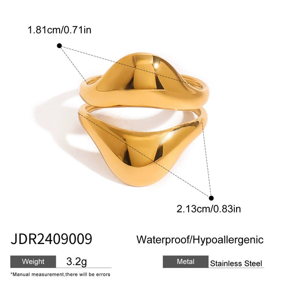 Wholesale Stainless Steel Geometric Irregular Drop Shaped Opening Ring Jewelry With Electroplating