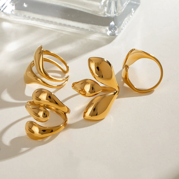 Wholesale Stainless Steel Geometric Irregular Drop Shaped Opening Ring Jewelry With Electroplating
