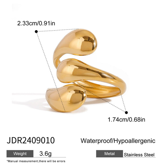 Wholesale Stainless Steel Geometric Irregular Drop Shaped Opening Ring Jewelry With Electroplating
