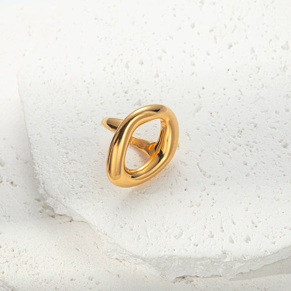 Wholesale Stainless Steel Geometric Irregular Hollow Design Ring For Women With Electroplating Treatment