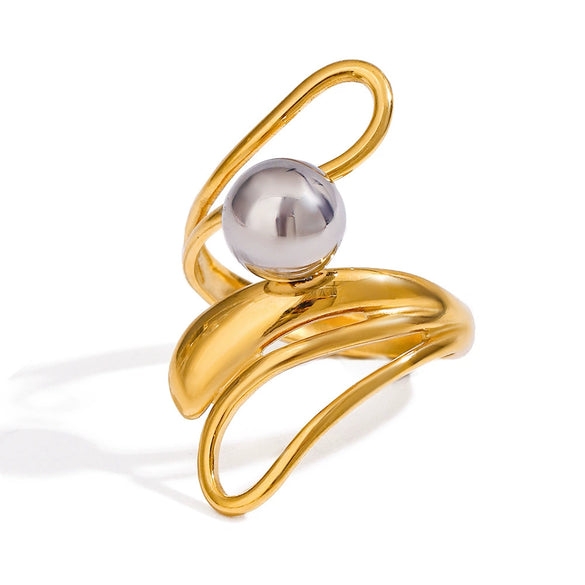 Wholesale Stainless Steel Geometric Irregular Hollow Steel Ball Ring Electroplated For Women