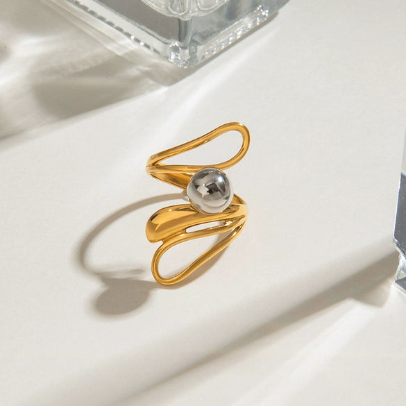 Wholesale Stainless Steel Geometric Irregular Hollow Steel Ball Ring Electroplated For Women