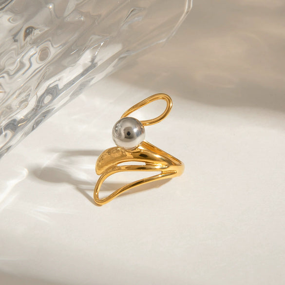 Wholesale Stainless Steel Geometric Irregular Hollow Steel Ball Ring Electroplated For Women