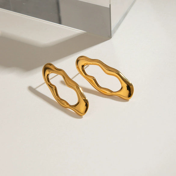 Wholesale Stainless Steel Geometric Irregular Lava Oshaped Electroplated Unisex Earrings